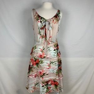 Anthropologie Eva Franco Womens Dress Size 10 White Floral Fringed Midi Lined